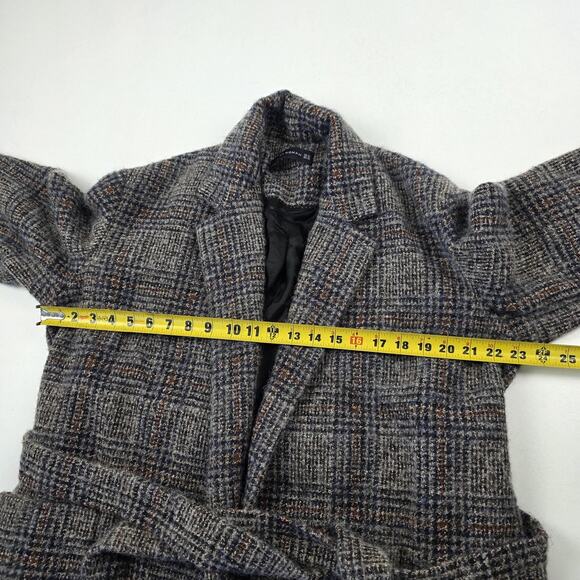 Zara Woman Coat Womens XL Gray Glen Plaid Belted Wrap Wool Alpaca Mohair Blend - Picture 6 of 15